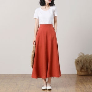 Orange Linen Skirt, Women's Summer Linen Skirt, Linen Midi Skirt, A-Line Skirt, Long Linen Skirt, Swing Skirt, Custom Skirt, Ylistyle C3286 image 3