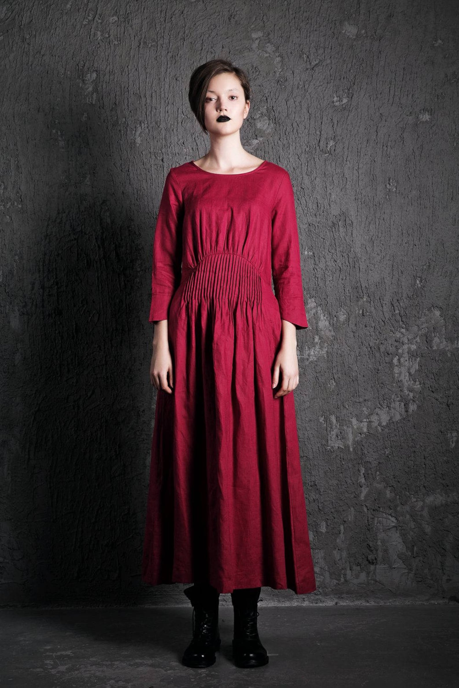 Red Casual Linen Plus Size Summer Maxi Dresses 1640