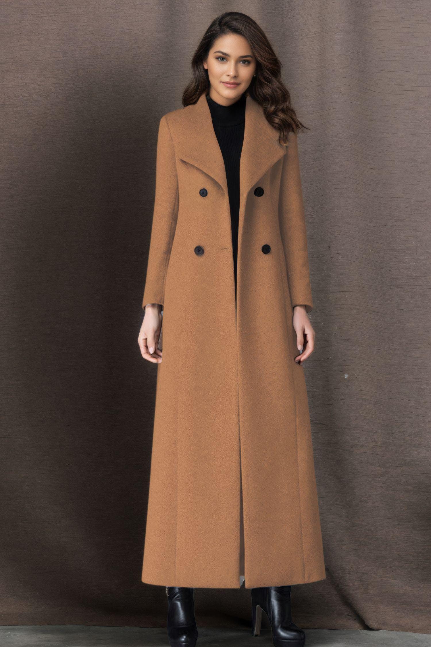 Long Wool Coat Women, Gray Wool Trench Coat, Double Breasted Long Wool Coat Women, Gray Wool Trench Coat, Double Breasted
