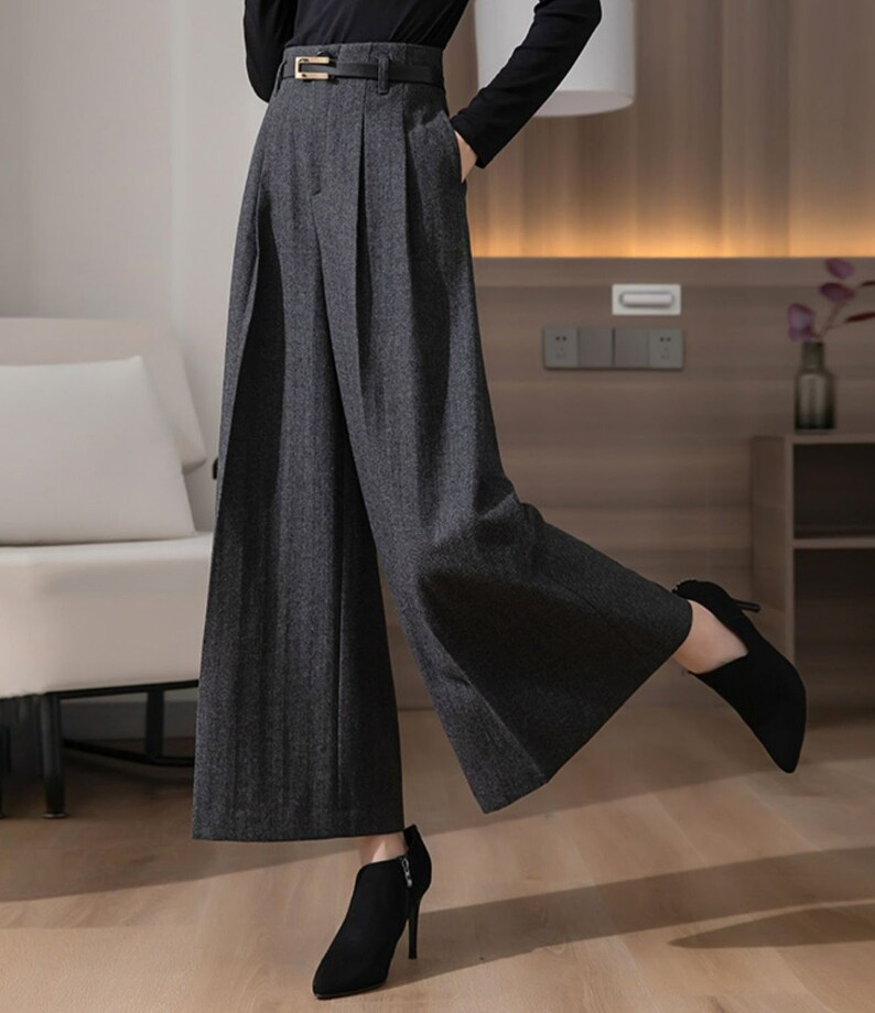 Gray Wool Pants, Wide Leg Pleated Pants for Women, Pleated Loose Long pants, Women's Wool Palazzo pants, Custom Pants, Ylistyle C3143 image 6