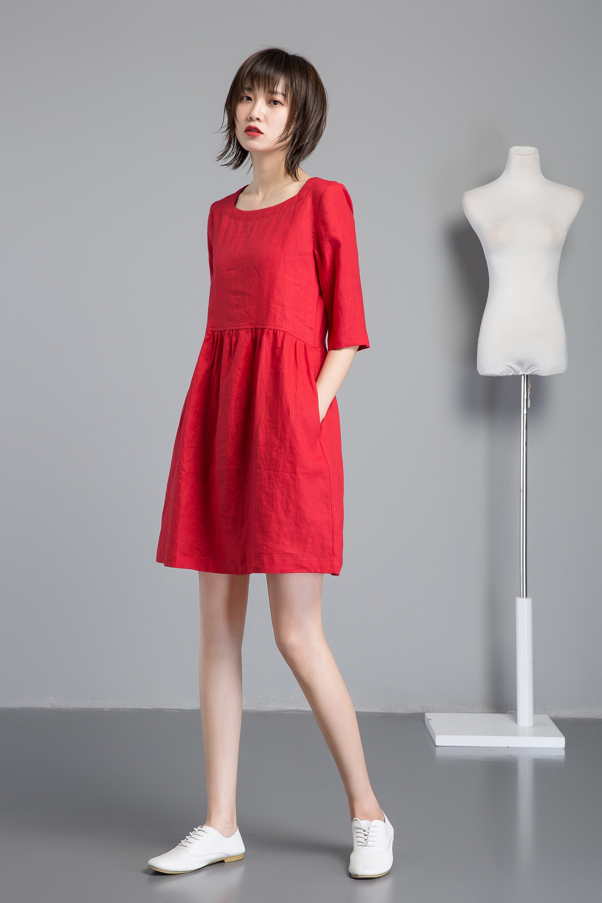 Red linen tunic tunic dress linen tunic mini tunic womens | Etsy