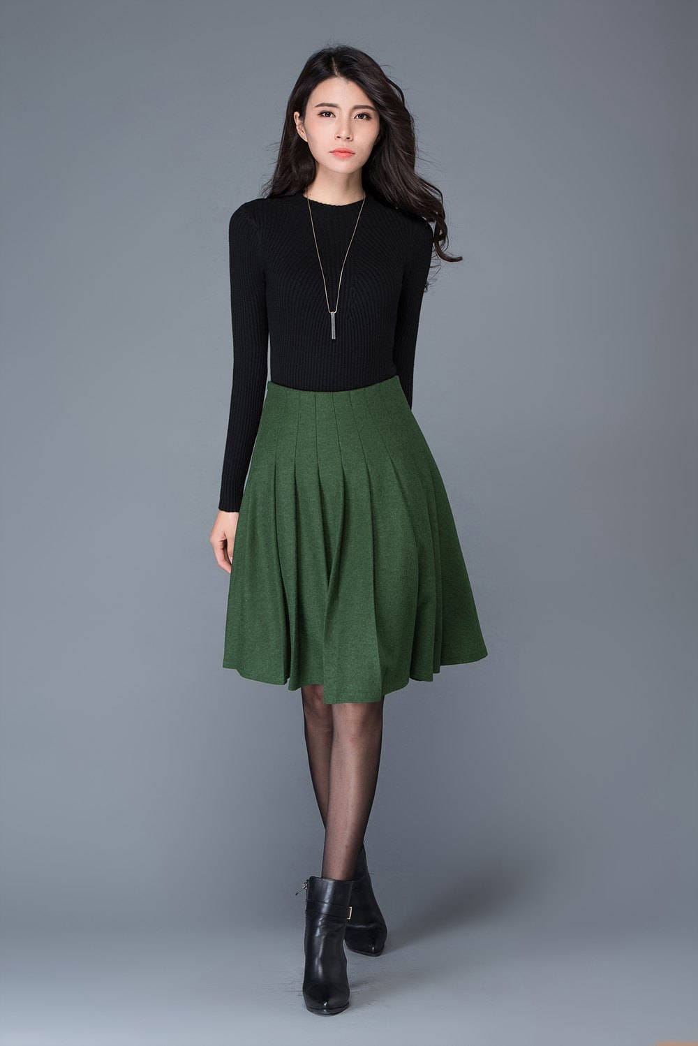 Midi Wool skirt pleated wool skirt green skirt Wool skirt | Etsy