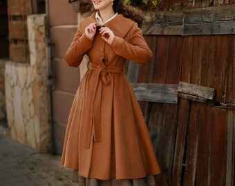 肌触りがいい Coat, Wool Brown for Jacket Long Coat, Womens Coat, Princess ウェア