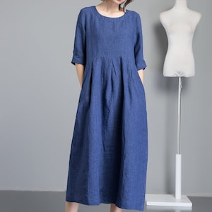 Linen Maxi Dress, Blue Linen Dress, Plus Size Dress, Womens Dress ...