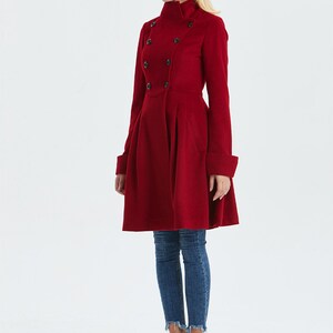 Red wool coat, wool coat women, military coat, winter coat women, women coat, Modern wool coat, Warm winter coat, Custom coat C1329 image 3