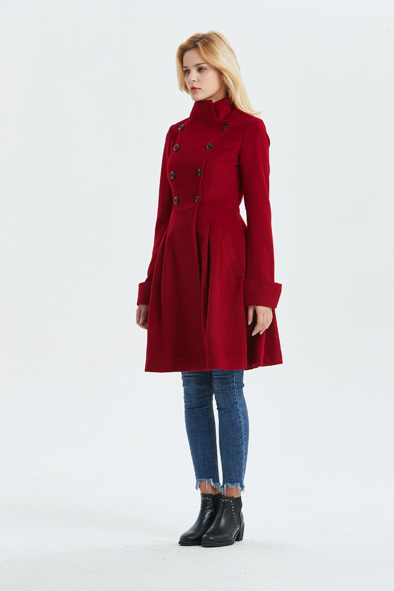 Red wool coat, wool coat women, military coat, winter coat women, women coat, Modern wool coat, Warm winter coat, Custom coat C1329 image 3