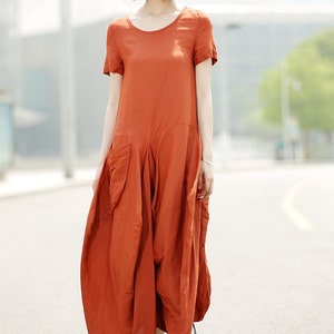 Orange Linen Dress, Linen Maxi Dress, Womens Linen Clothing Casual ...