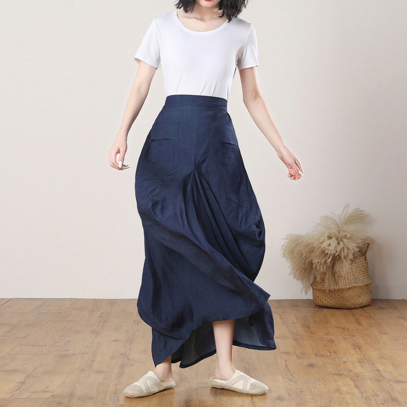Asymmetrical linen skirt, Long Linen skirt women, Skirt with Pockets, Casual Linen Skirt, Plus Size Skirt, Handmade skirt, Ylistyle C3273 image 4