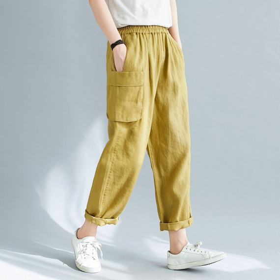 Shop Womens Rust Linen Cargo Pants Online  Go Colors