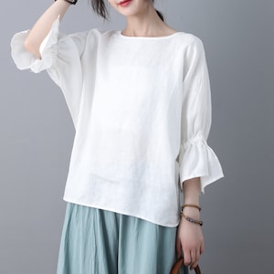 Oversize Linen blouse, Summer linen blouse for women, Loose linen tops, White linen top, Organic linen blouse, Custom Linen blouse C1869