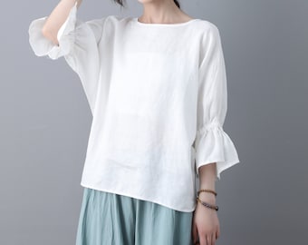 Oversize Linen blouse, Summer linen blouse for women, Loose linen tops, White linen top, Organic linen blouse, Custom Linen blouse C1869