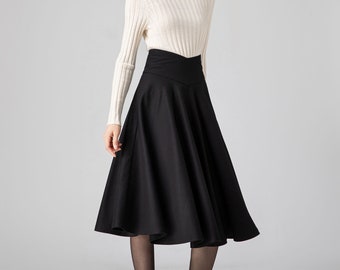 Black Wool Skirt, Midi Wool Skirt Women, Swing Skirt, Autumn Black Wool Skirt, Midi Wool Skirt Women, Swing Skirt, Autumn