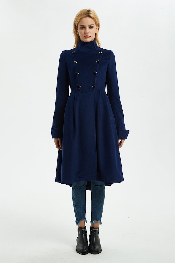 Asymmetrical Wool Jacket Coat, Military Wool Coat, Wool Swing Coat