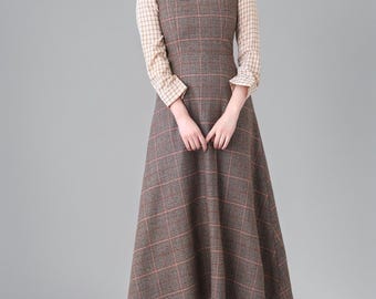 Abito in lana scozzese senza maniche da donna, abito lungo in lana, abito invernale in lana da donna, abito in lana autunno-inverno, abito personalizzato, Ylistyle C2638#