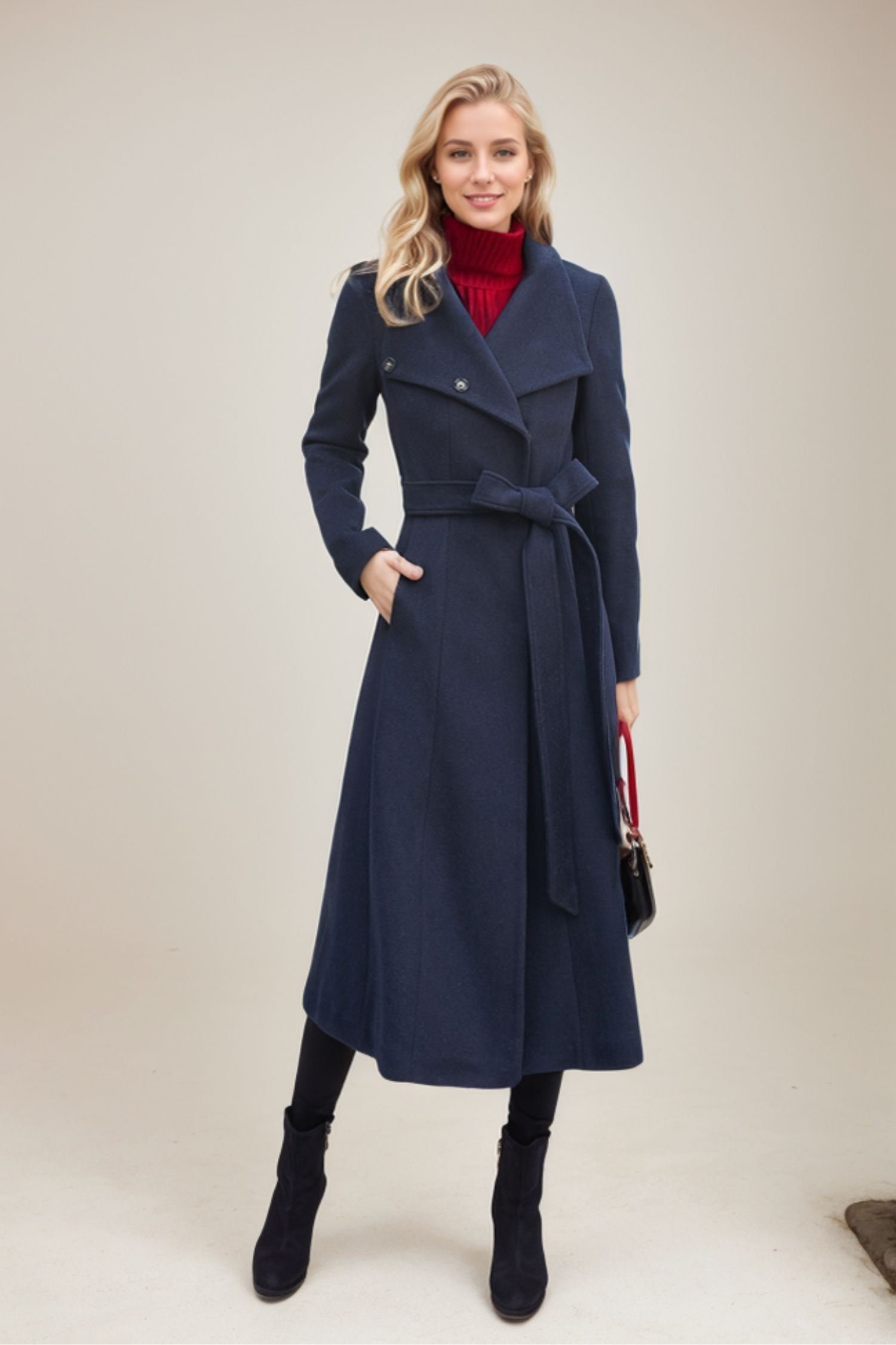 Blue Wool Coat Women, Long Wool Wrap Coat, Asymmetrical Warm Blue Wool Coat Women, Long Wool Wrap Coat, Asymmetrical Warm