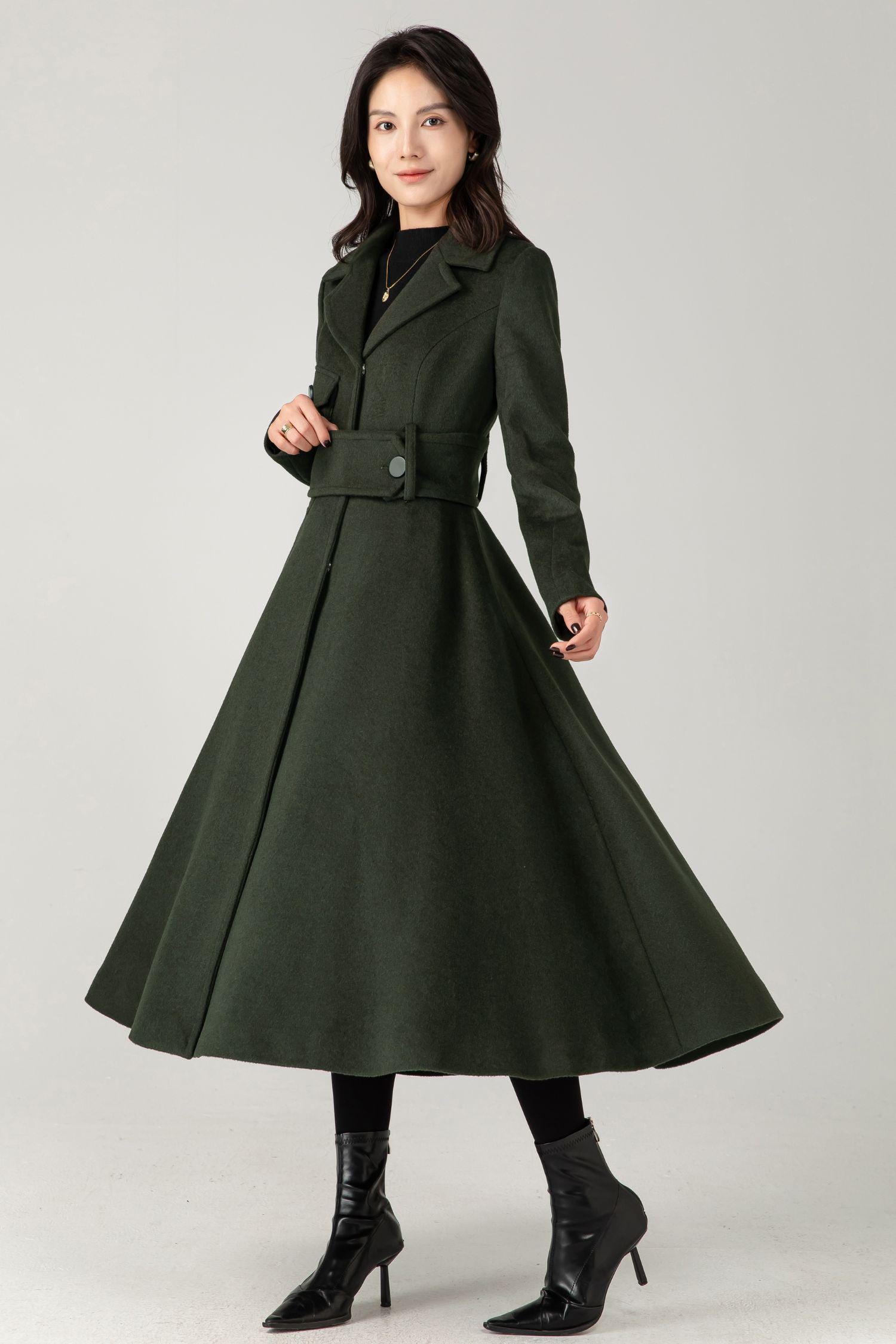 Brown Wool Coat: Women's Tailored Belted A-line Winter Overcoat