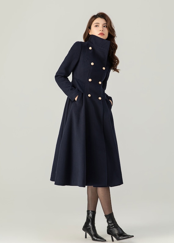 Asymmetrical Wool Coat in Black, Winter Coat Women, Wool Coat, High Collar Wool  Coat, Plus Size Coat, Womens Autumn Winter Outfit C987 