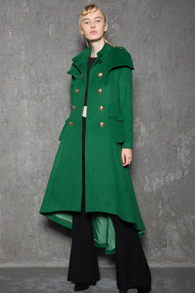 Green Long Coat Emerald Capelet Coat Designer Tailored Etsy