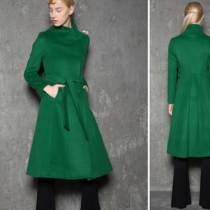 Wool coat women, Winter coat women, green coat, Asymmetrical wool coat, Belted coat, Long wool coat, Autumn Winter outerwear C713