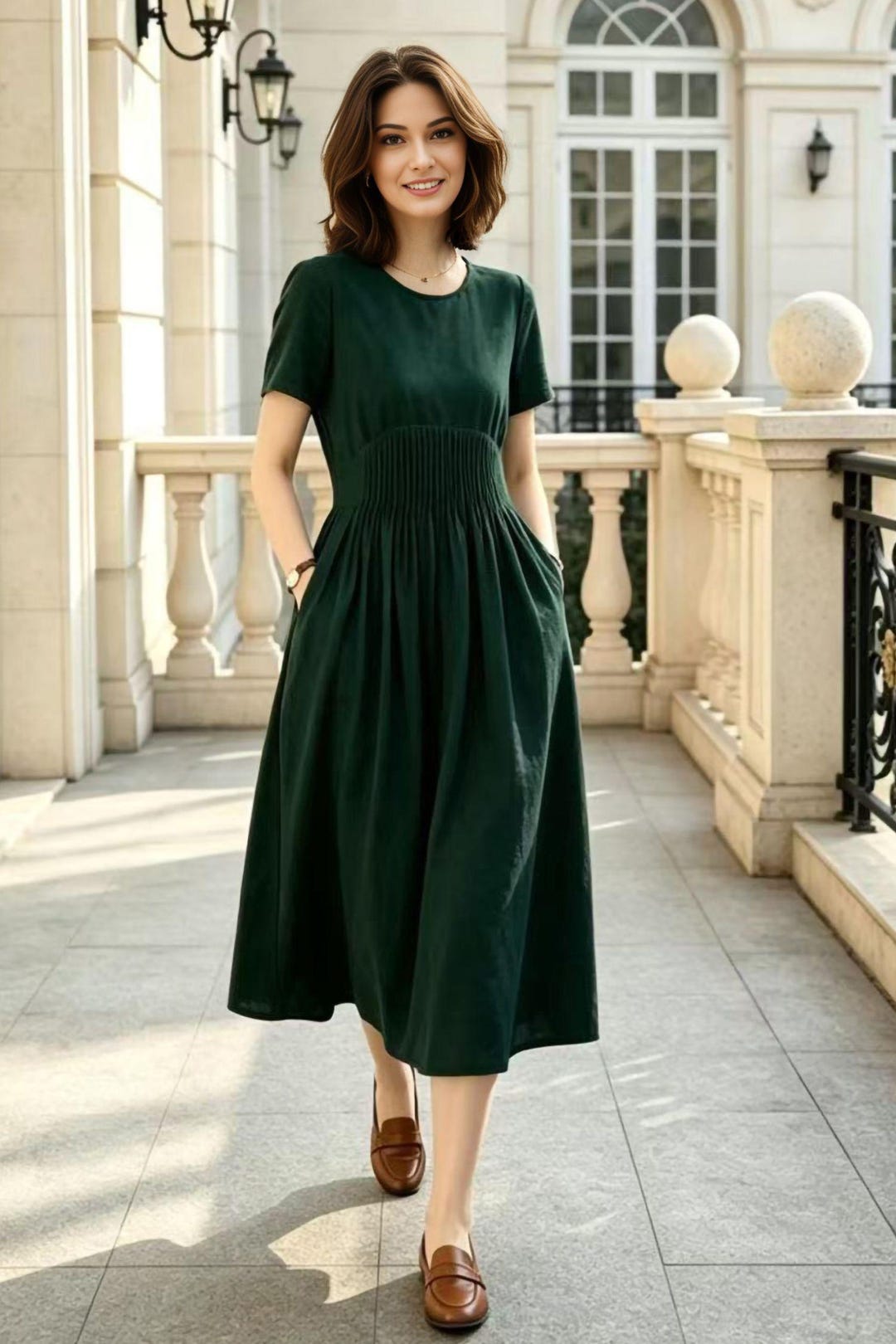 dark green linen dress Dress, Pleated Linen Maxi Dress, A-line Women's Casual With Pockets, Custom Long Smocked Linen Dress, Ylistyle C5574 50OFFSITE Color:Blue/Combo TEX Standard 100 certified. Crochet Cable Dress - Women's dresses