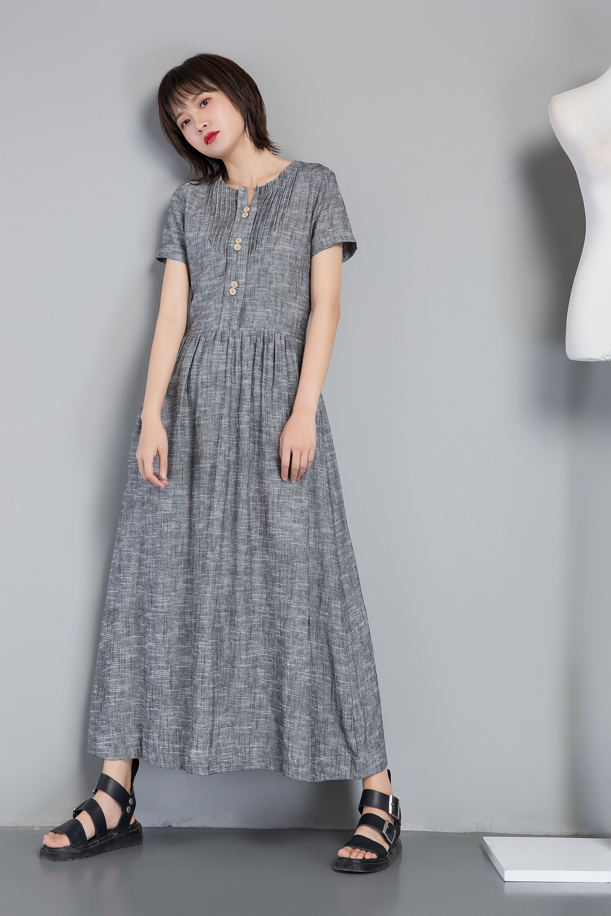 Linen Dress Long Linen Dress Gray Linen Dress for Summer | Etsy