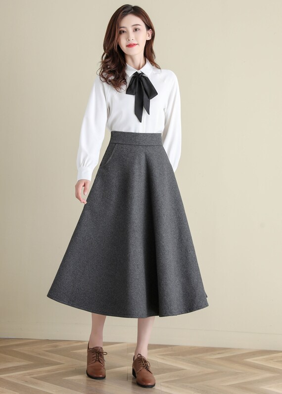 Grey Wool Skirt Midi Wool Skirt A-line Wool Skirt High - Etsy