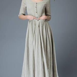 Maxi Linen Dress, Pale Gray Everyday Comfortable Fit & Flare Long Dress ...