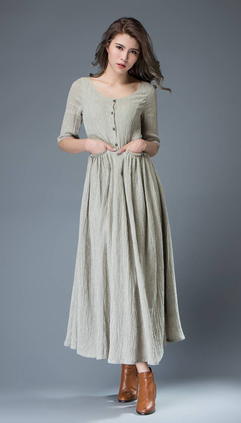 Casual Linen Dress Pale Gray Everyday Comfortable Fit & Etsy