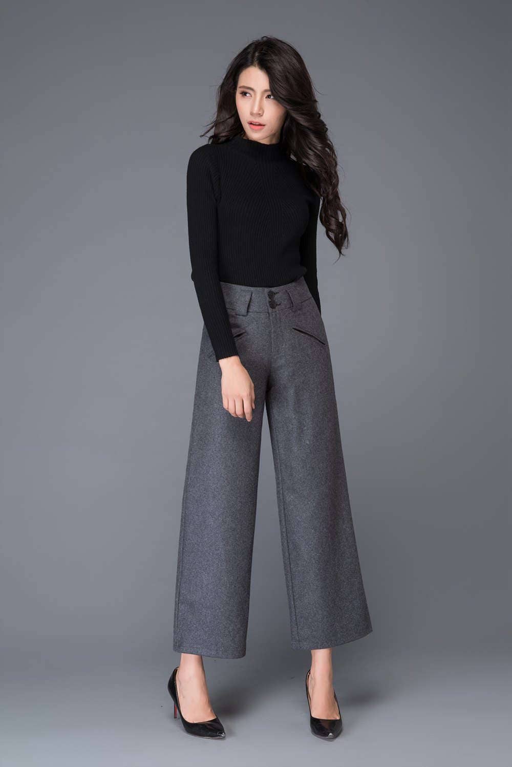 Wide Leg Pants Wool Pants Womens Pants 