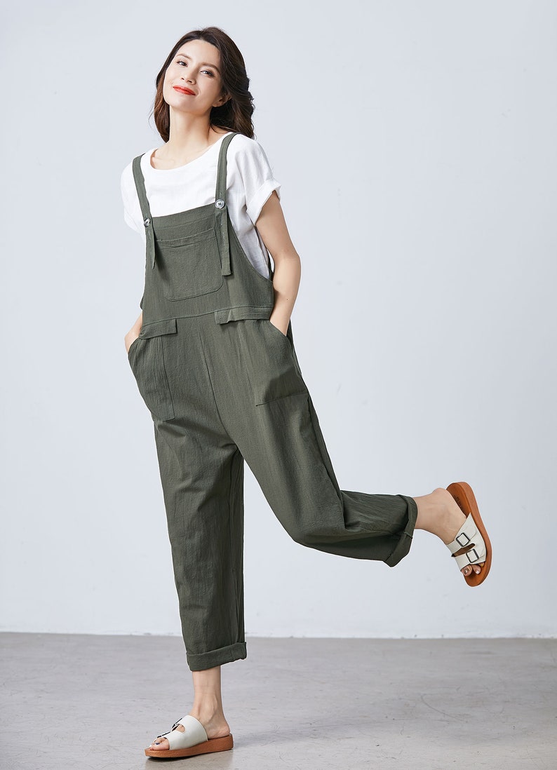 Summer Green Linen Jumpsuit Women Casual Linen Dungarees Etsy UK