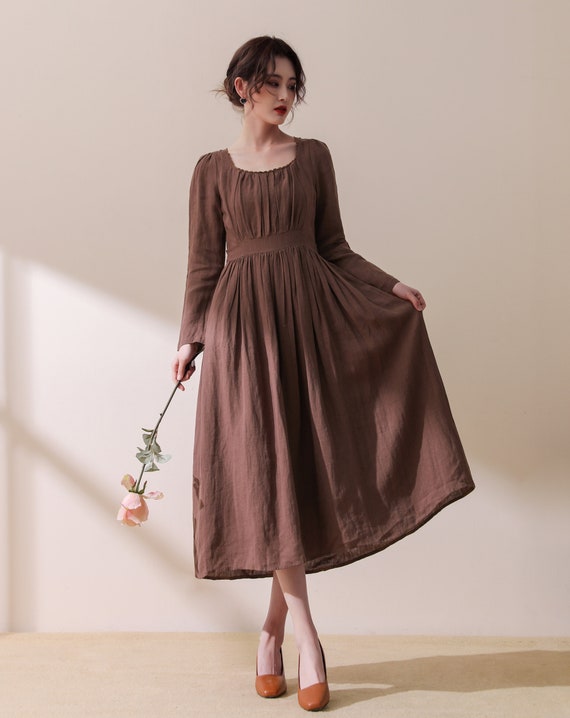 Linen Dress Women's Long Sleeve Linen Midi Dress in - Etsy