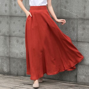 maxi linen skirt, Long Linen skirt, Linen skirt with pockets, casual Linen skirt, A Line skirt, Orange Linen skirt, Womens skirt C2790 image 6