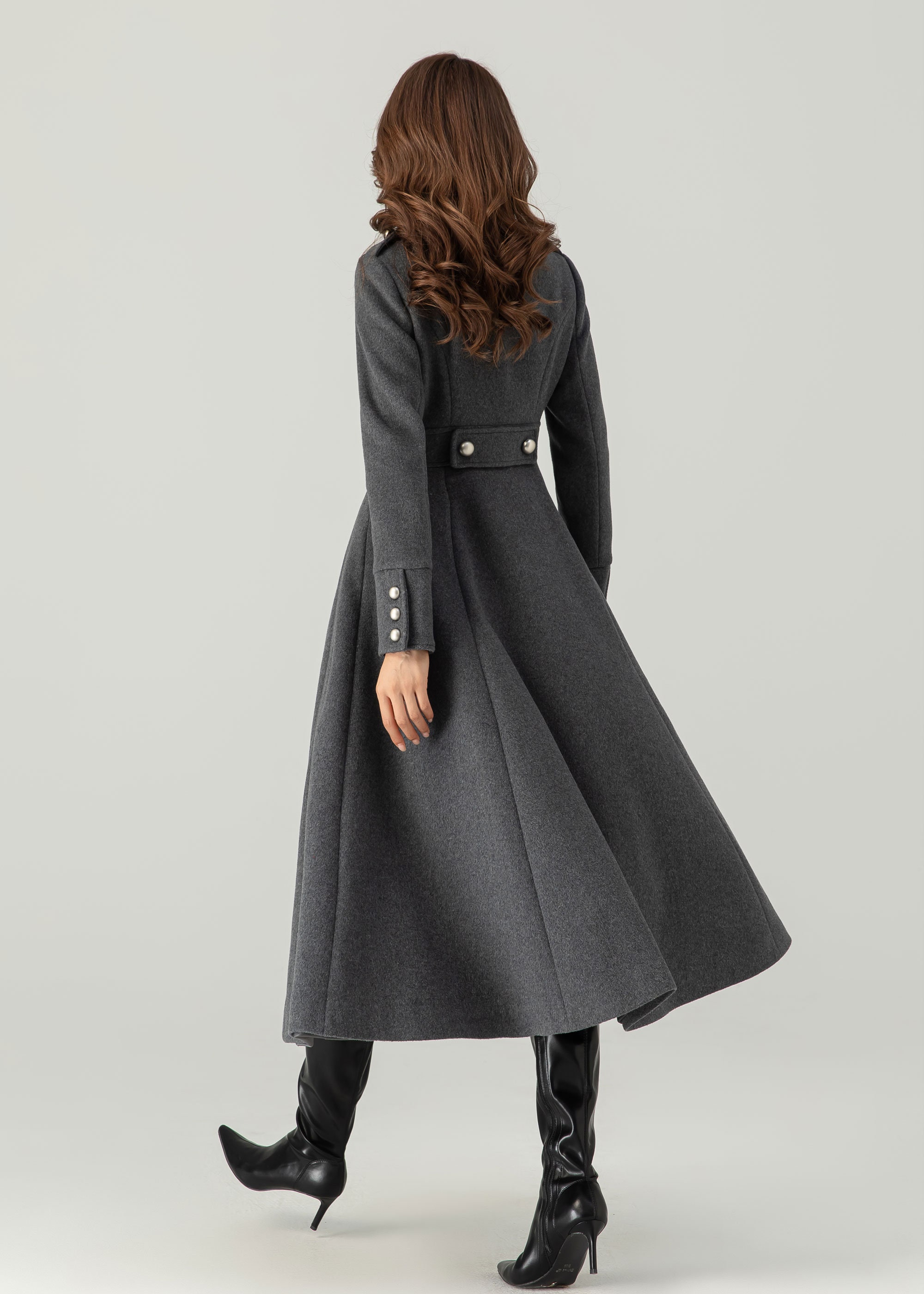 Grey Long Wool Coat, Winter Wool Coat, Womens Coat, Fit and