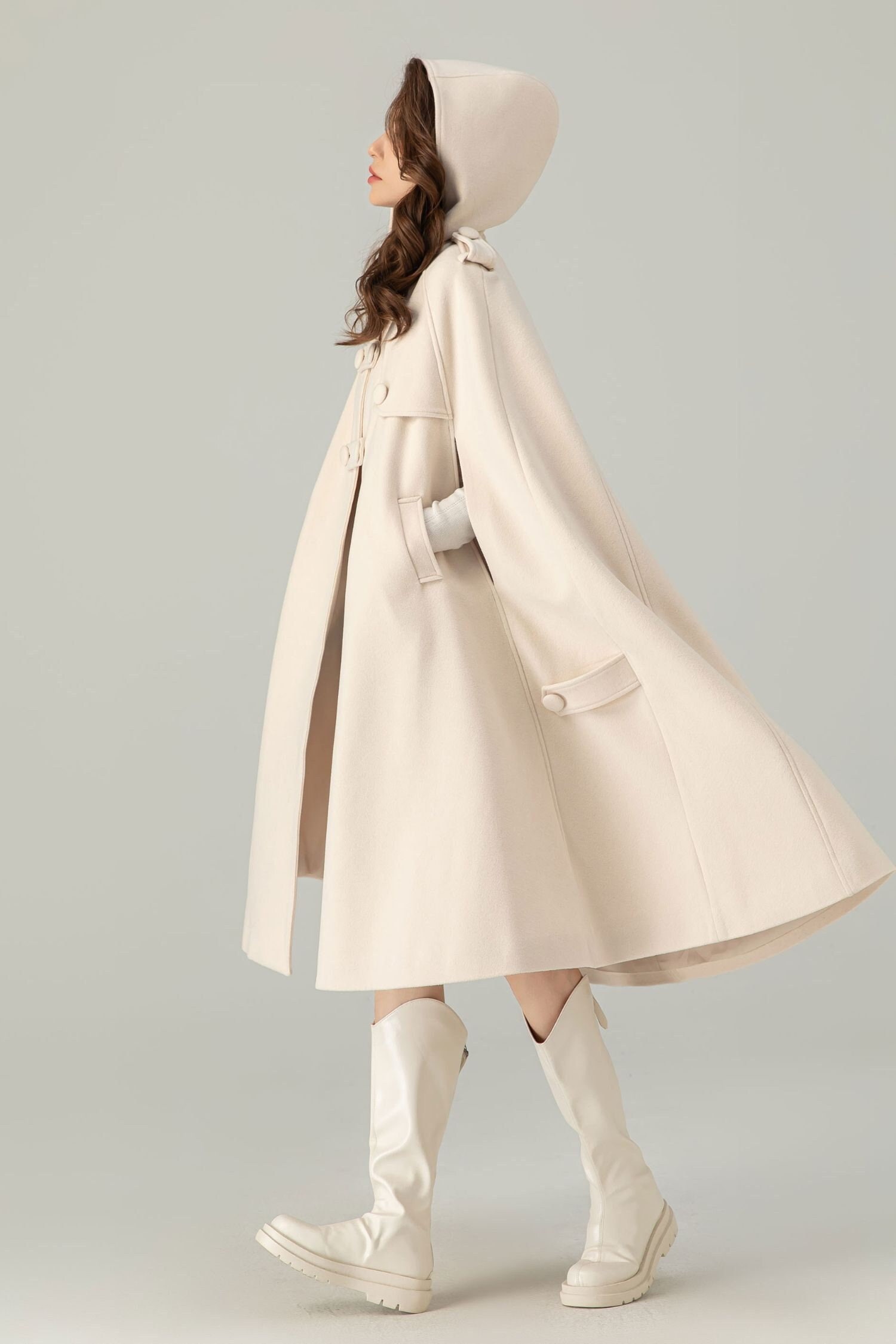 Wool Cape Coat, Hooded Wool Cape Coat, Winter Cape Coat Wool Cape Coat, Hooded Wool Cape Coat, Winter Cape Coat