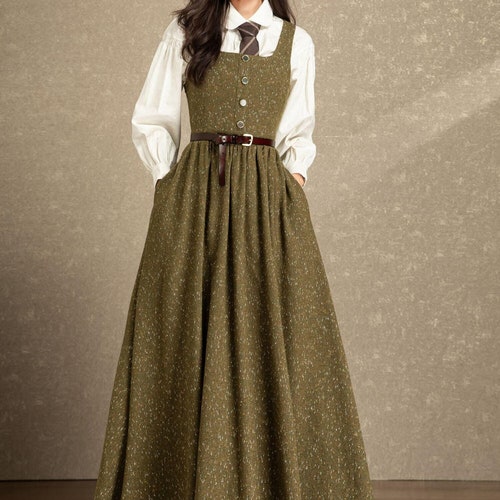 Dark Green Corduroy Pinafore Dress, Long Maxi Apron Dress, Pleated Corduroy  Overalls Dress, Plus Size Dress, Swing Dress With Pockets C2613 - Etsy