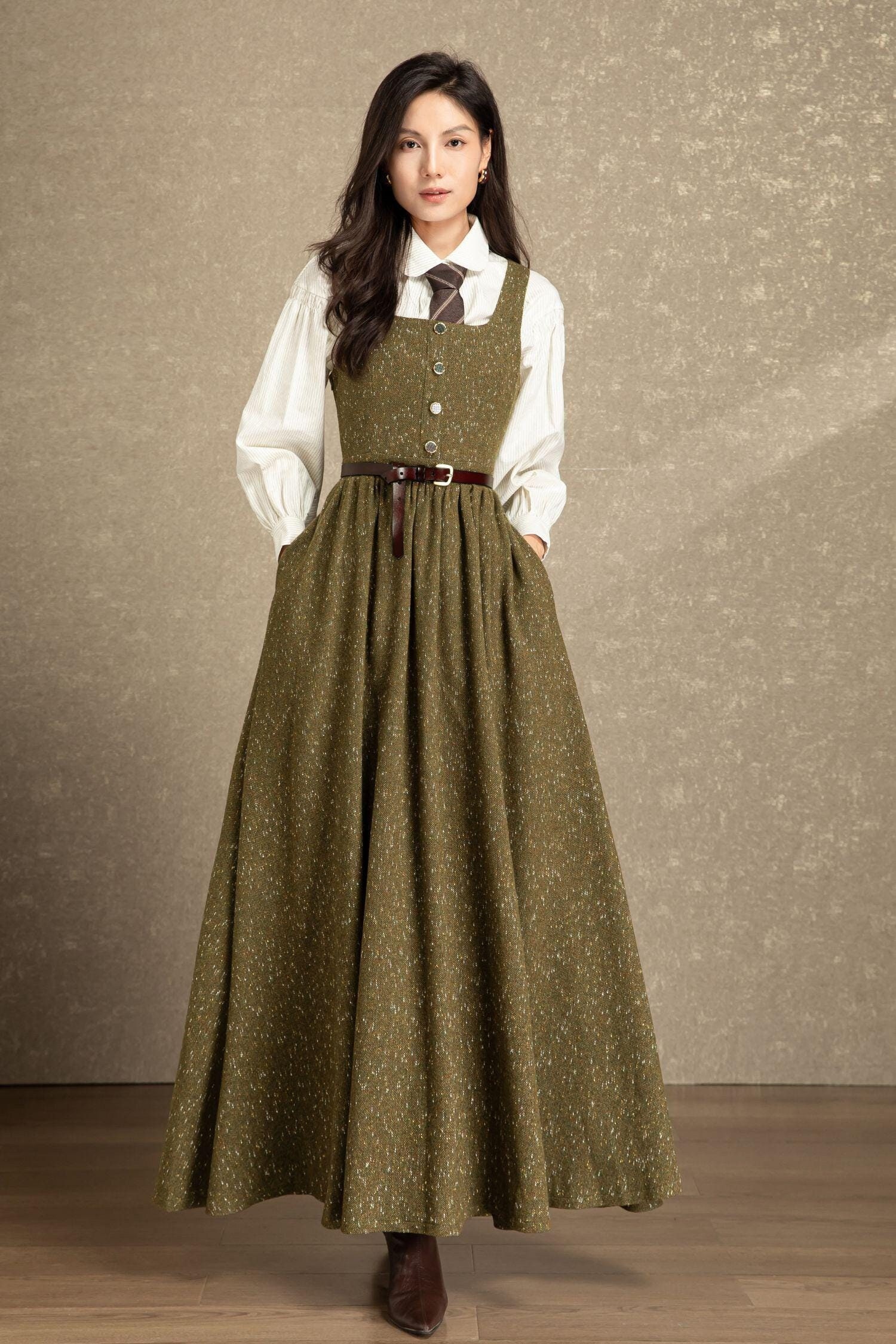 UNFOLLOW / 25SS FOLL フォル summer wool wardrobe s/2/GRY/25080684000610 Wool Dress, Maxi Wool Pinafore Dress, Winter Wool Dress