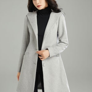 Winter Hooded Wool Coat, Gray Wool Jacket, Womens Coats, Warm Jackets, Casual Coat, Mod Clothing, Handmade Coat, Ylistyle C2990 image 6