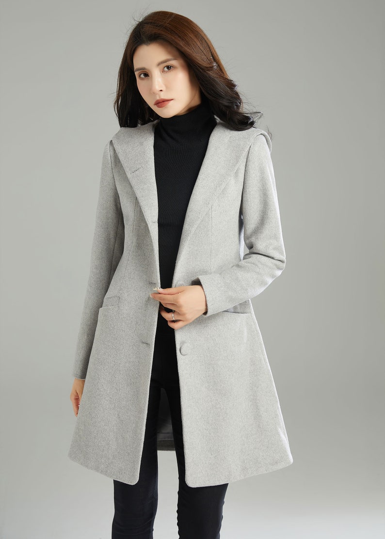 Winter Hooded Wool Coat, Gray Wool Jacket, Womens Coats, Warm Jackets, Casual Coat, Mod Clothing, Handmade Coat, Ylistyle C2990 image 6