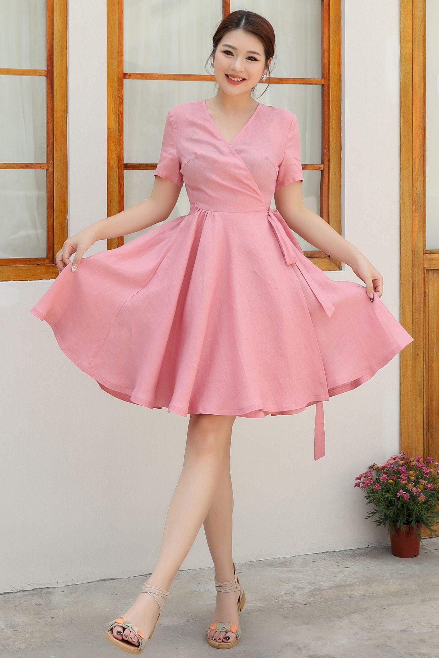 casual light pink dress for women LAHNGC Spring Dresses Womens Casual Summer Casual Vacation V-Neck Round  Neck Lower Back Long Dresses (Pink,XX-Large) at Amazon Women's Clothing  store