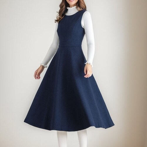 sleeveless winter dresses Gray Wool Sleeveless Midi Dress - Belted Elegant Winter Fit 5277