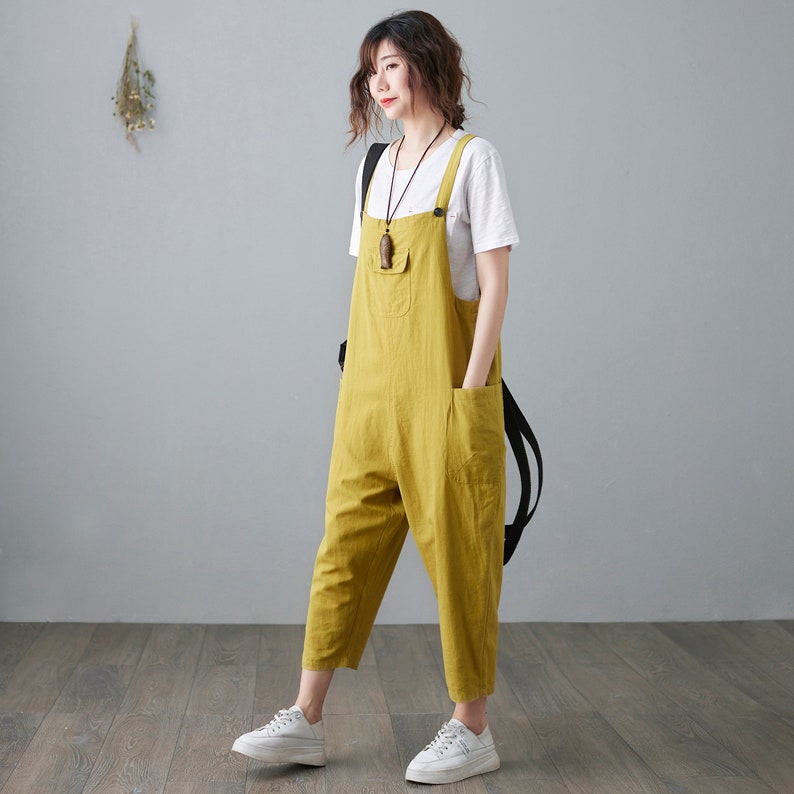 Linen Jumpsuit Women Casual Casual Linen Overalls Loose Fit Etsy