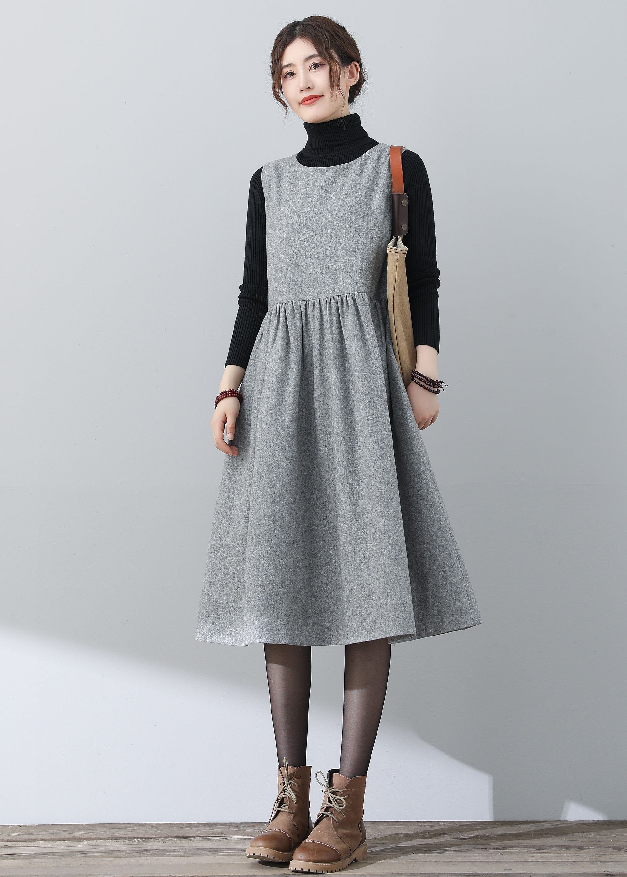 ワンピース GREY WOOL TAILORED MIDI DRESS Grey Wool Tailored Midi Dress – self-portrait-US