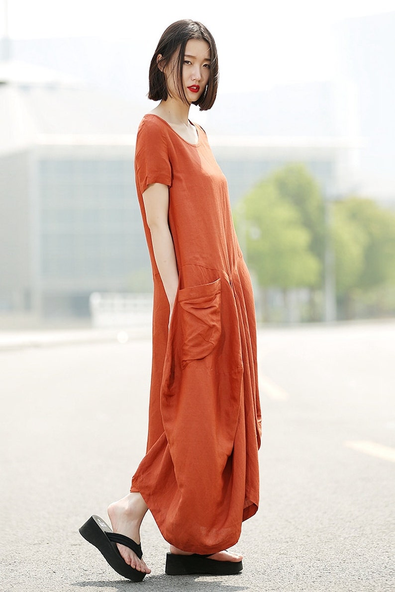 Orange Linen Dress Womens Linen Clothing Casual Everyday Etsy