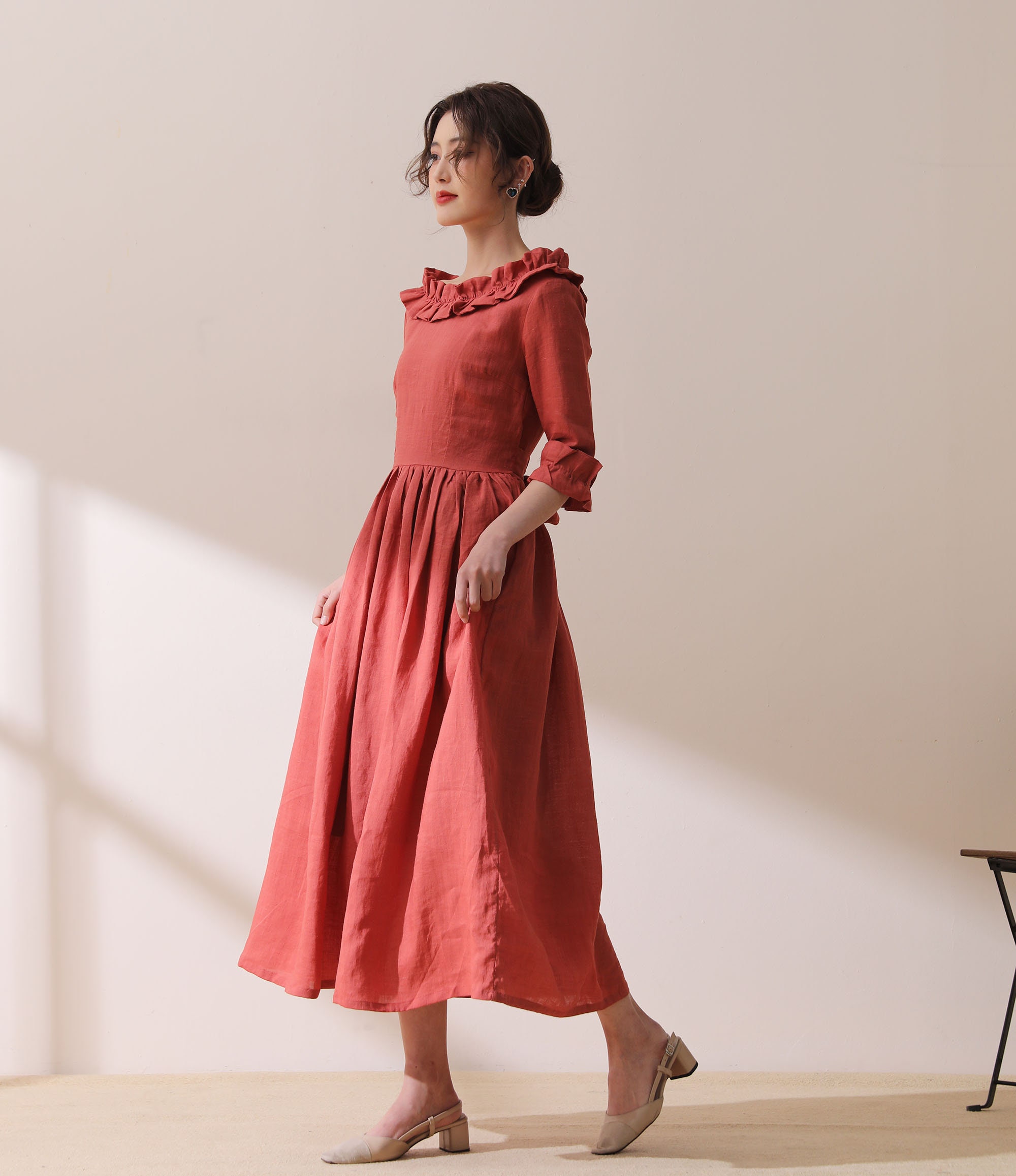 Vintage inspired Linen dress Orange linen dress Linen dress Etsy