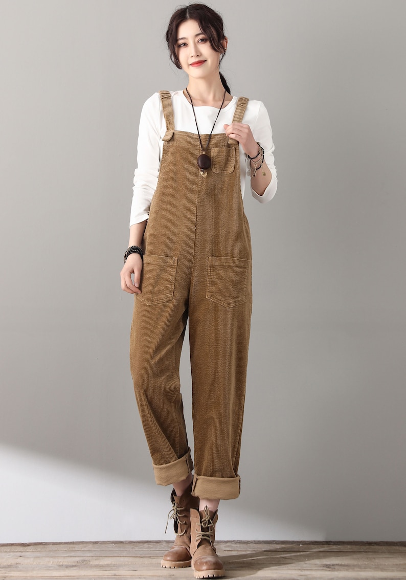 Gray Corduroy overalls Overalls women Oversized wide leg Etsy