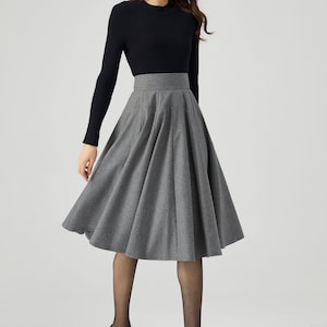 Knee Length Skirt, Wool Skirt Women, Skater Skirt, Pleated Wool Skirt, Gray Skirt, Autumn Skirt, High Waisted Skirt, Made to Order C3549 image 7