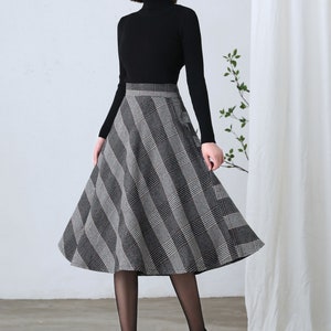 Wool skirt, Wool midi skirt, flare skirt, Swing A line skirt, women skirts winter, Elastic waist skirt, Gray wool skirt, Ylityle C1193 Gray Plaid-C2604