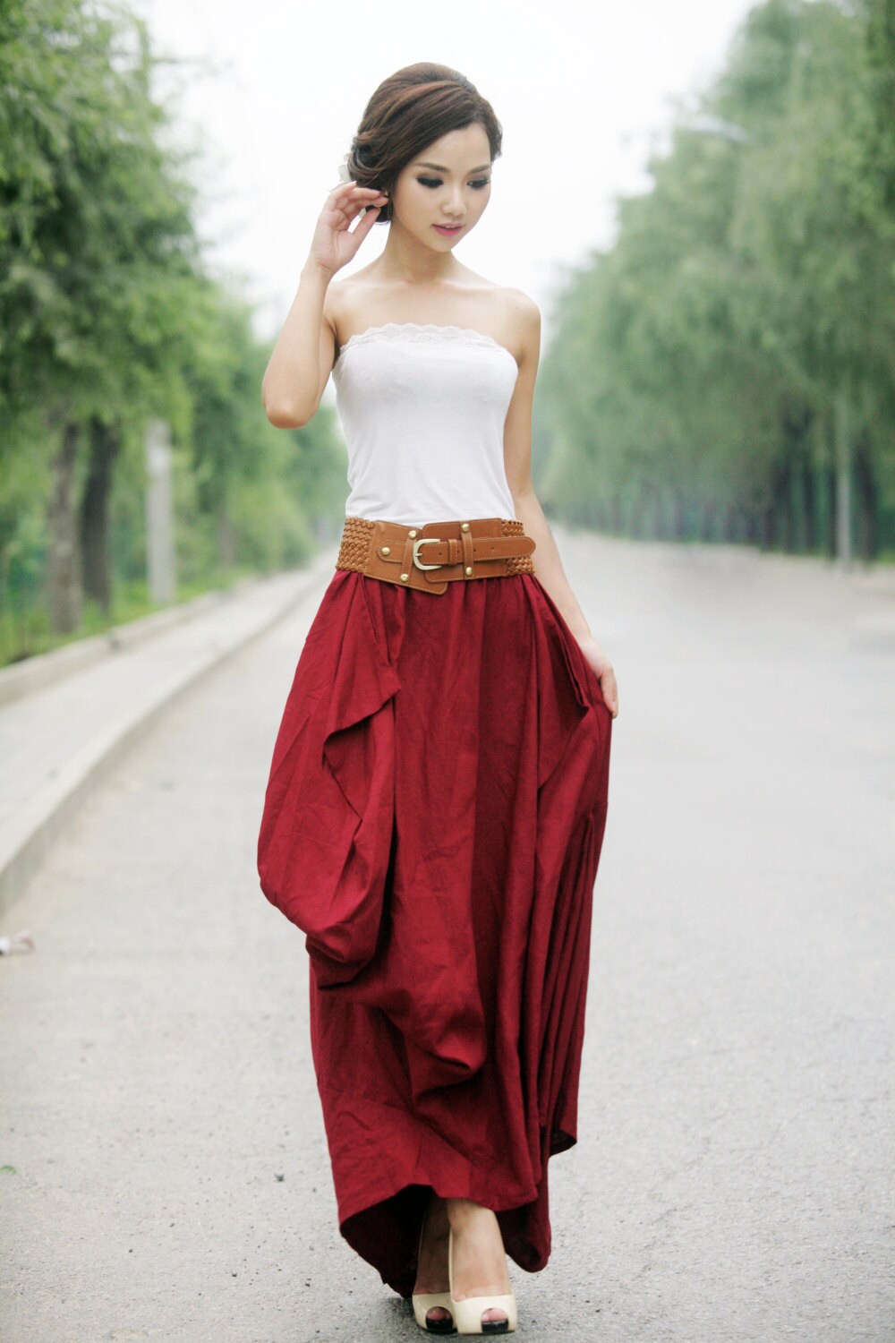 Red Maxi Linen Skirt Long Skirt Feminine Unique Design | Etsy