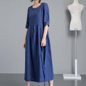Linen Maxi Dress, Blue Linen Dress, Plus Size Dress, Womens Dress ...