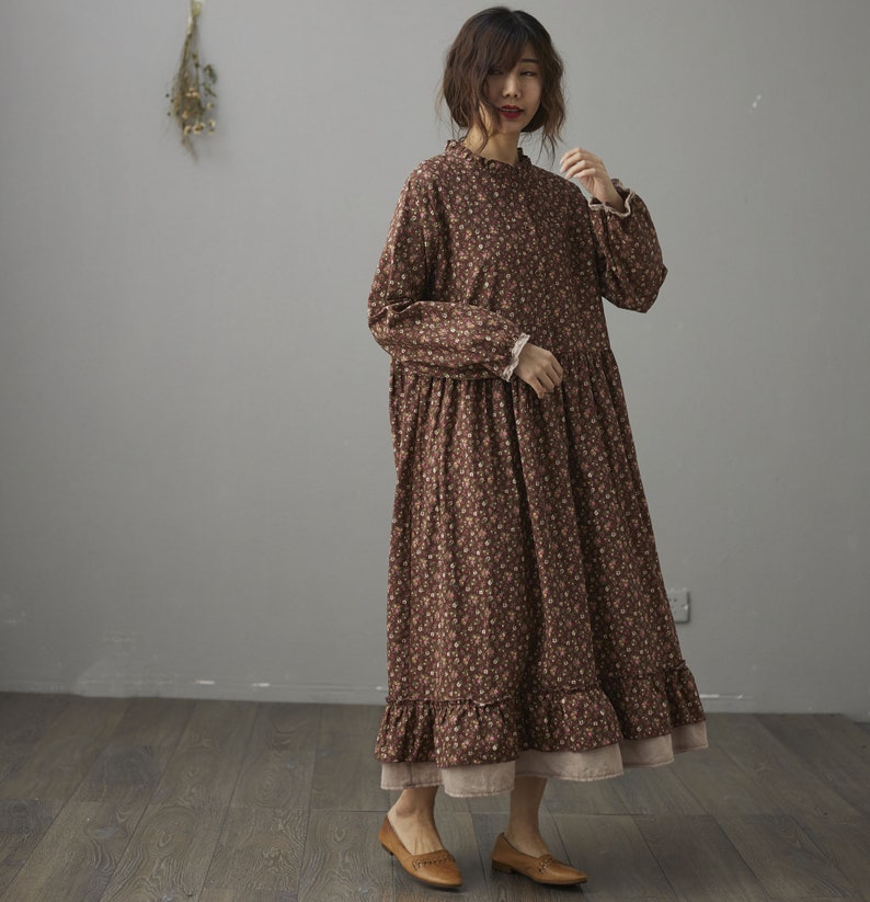 Midi DressClassic Dress Breathable Linens Floral Linen Dresses Linen Clothing Floral Dress Softened Vintage